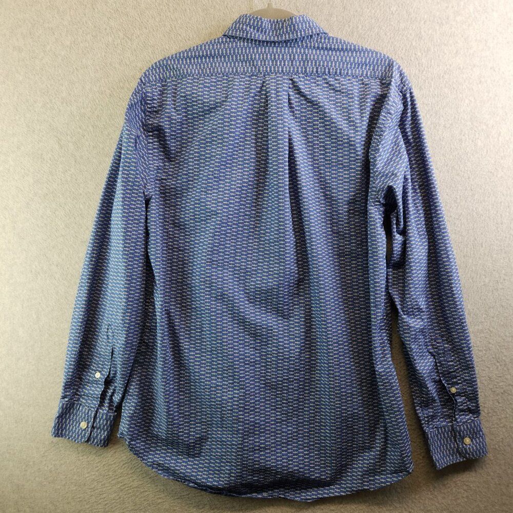 Vineyard Vines Shirt Mens M Blue Fish Bone Print Slim Fit Murray Resortwear - Picture 12 of 13